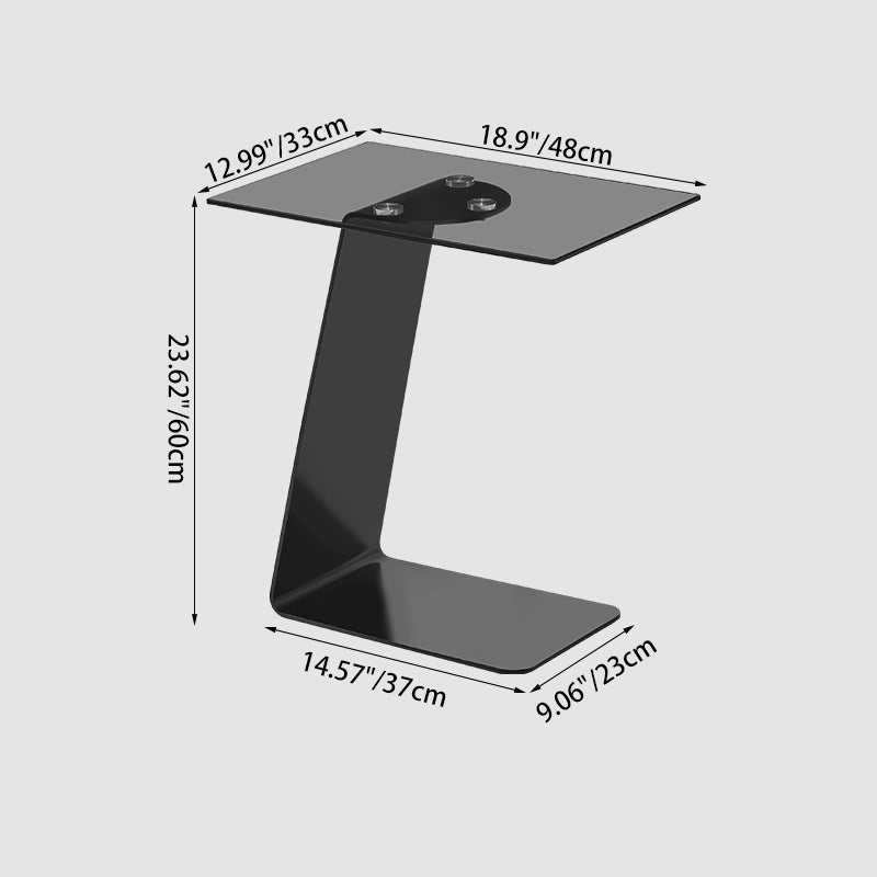 Modern Minimalist Square Carbon Steel Glass Side Table 1-Tier For Living Room