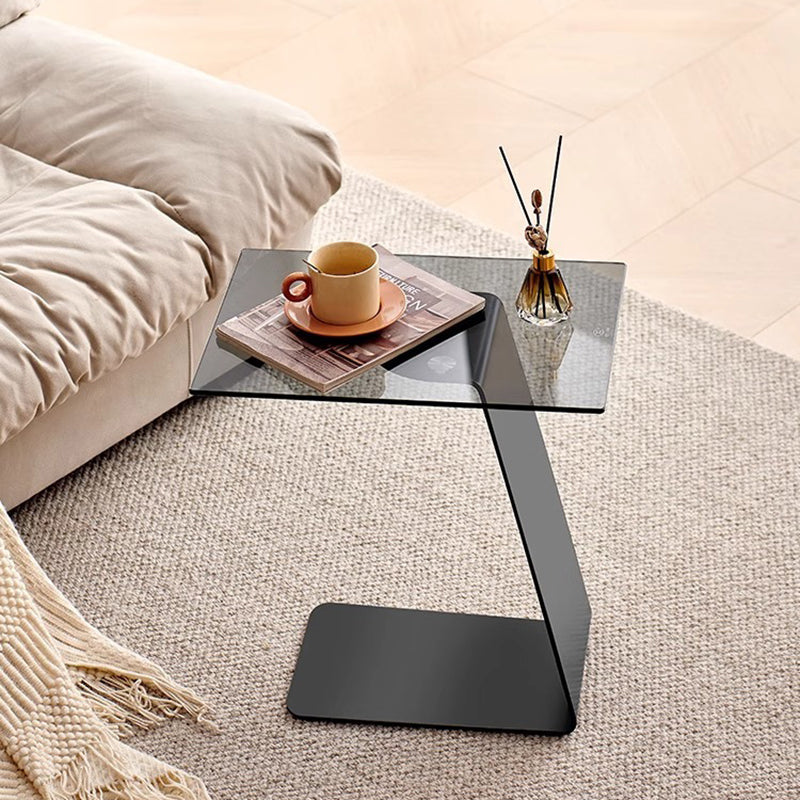 Modern Minimalist Square Carbon Steel Glass Side Table 1-Tier For Living Room