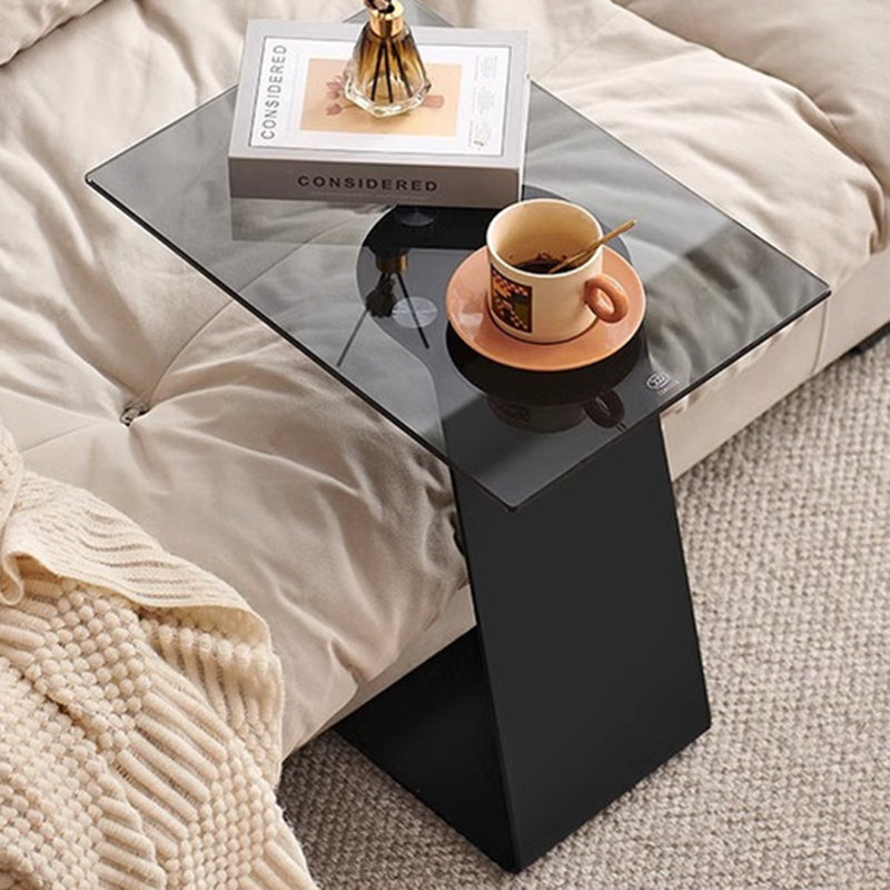 Modern Minimalist Square Carbon Steel Glass Side Table 1-Tier For Living Room