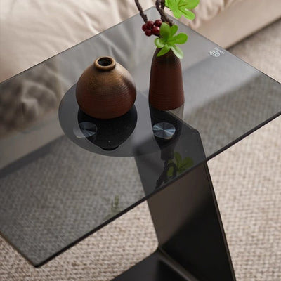 Modern Minimalist Square Carbon Steel Glass Side Table 1-Tier For Living Room