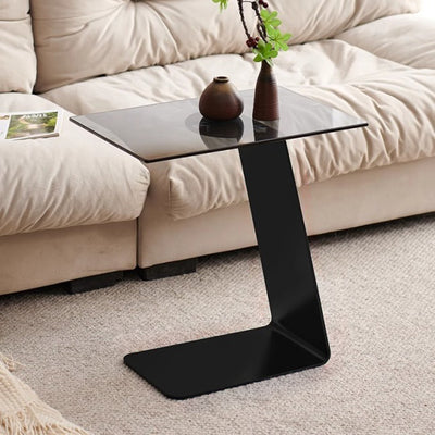 Modern Minimalist Square Carbon Steel Glass Side Table 1-Tier For Living Room
