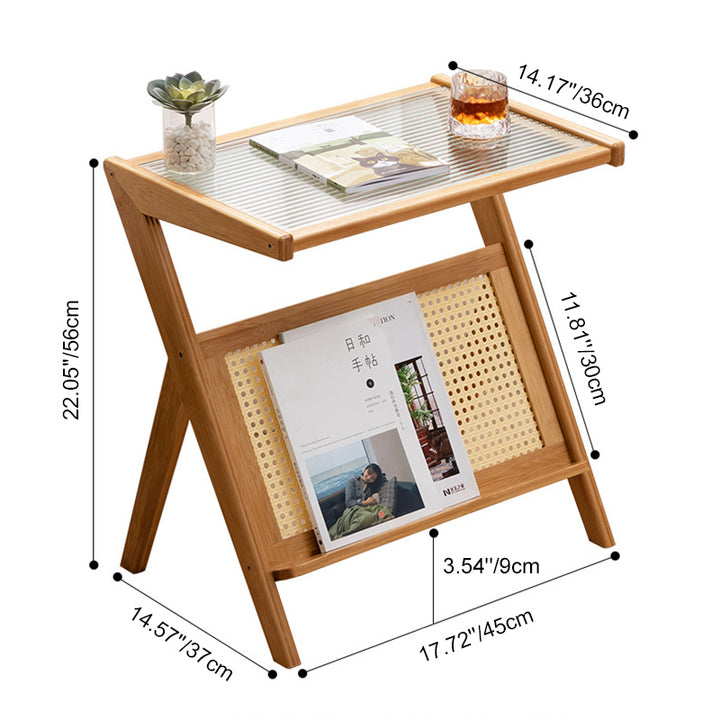 Zeitgenössischer skandinavischer Nan-Bambus-Mittel­dichte-Faserplatte-Glas-PE-Rattan-Beistelltisch für das Wohnzimmer 