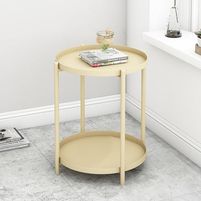 Contemporary Scandinavian Round Carbon Steel Side Table 1/2-Tier For Living Room