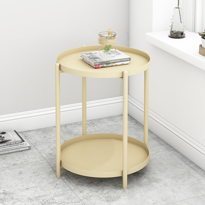 Contemporary Scandinavian Round Carbon Steel Side Table 1/2-Tier For Living Room
