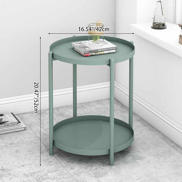Contemporary Scandinavian Round Carbon Steel Side Table 1/2-Tier For Living Room