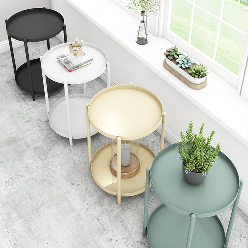 Contemporary Scandinavian Round Carbon Steel Side Table 1/2-Tier For Living Room