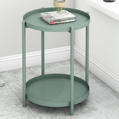 Contemporary Scandinavian Round Carbon Steel Side Table 1/2-Tier For Living Room