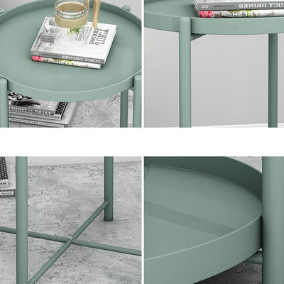 Contemporary Scandinavian Round Carbon Steel Side Table 1/2-Tier For Living Room