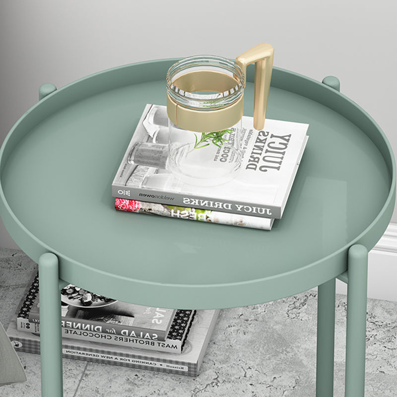 Contemporary Scandinavian Round Carbon Steel Side Table 1/2-Tier For Living Room