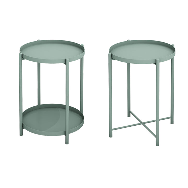 Contemporary Scandinavian Round Carbon Steel Side Table 1/2-Tier For Living Room