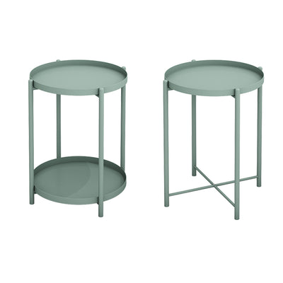 Contemporary Scandinavian Round Carbon Steel Side Table 1/2-Tier For Living Room
