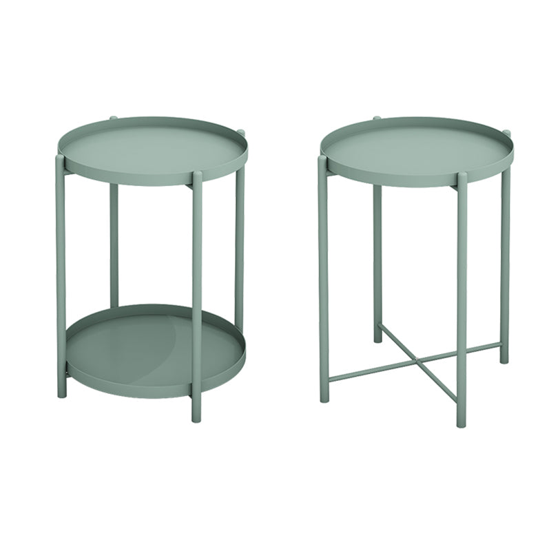 Contemporary Scandinavian Round Carbon Steel Side Table 1/2-Tier For Living Room