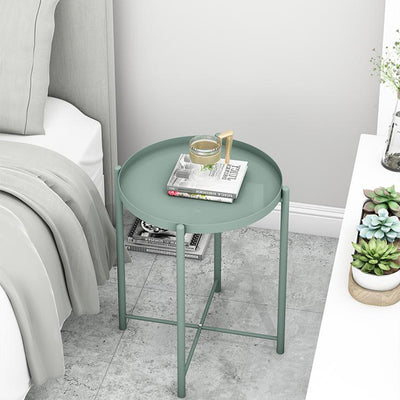 Contemporary Scandinavian Round Carbon Steel Side Table 1/2-Tier For Living Room