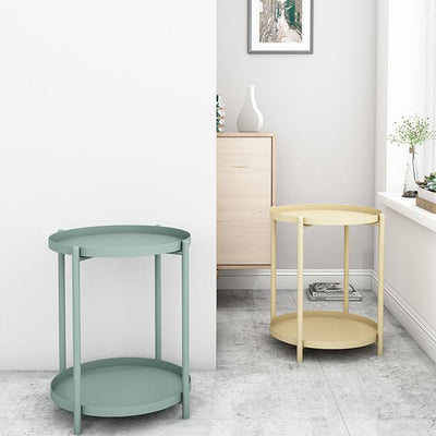 Contemporary Scandinavian Round Carbon Steel Side Table 1/2-Tier For Living Room