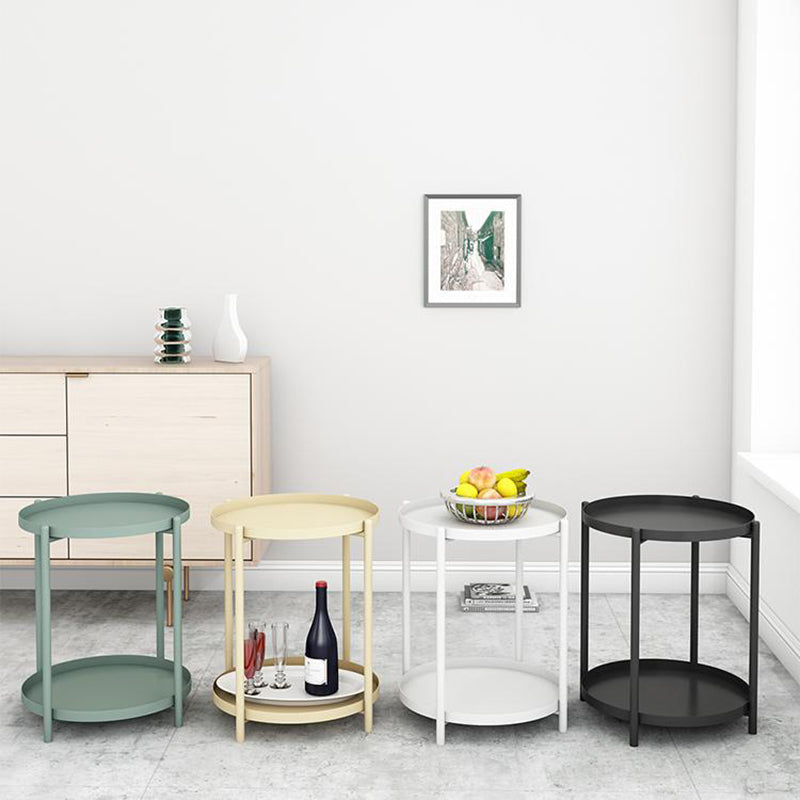 Contemporary Scandinavian Round Carbon Steel Side Table 1/2-Tier For Living Room