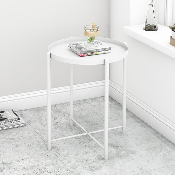 Contemporary Scandinavian Round Carbon Steel Side Table 1/2-Tier For Living Room
