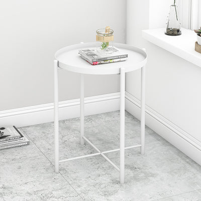 Contemporary Scandinavian Round Carbon Steel Side Table 1/2-Tier For Living Room