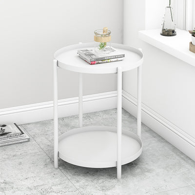 Contemporary Scandinavian Round Carbon Steel Side Table 1/2-Tier For Living Room