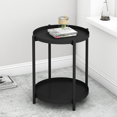 Contemporary Scandinavian Round Carbon Steel Side Table 1/2-Tier For Living Room