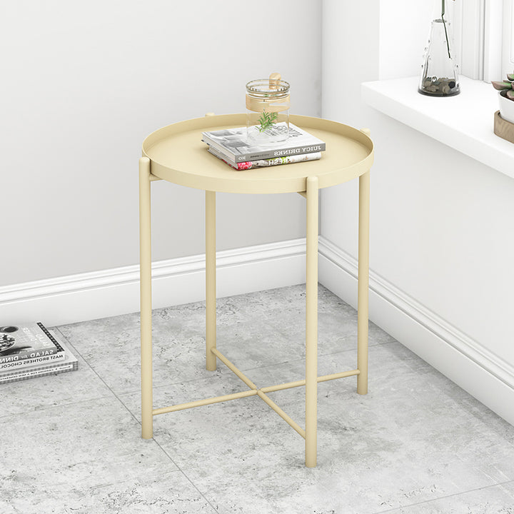 Contemporary Scandinavian Round Carbon Steel Side Table 1/2-Tier For Living Room
