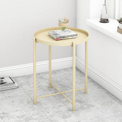 Contemporary Scandinavian Round Carbon Steel Side Table 1/2-Tier For Living Room
