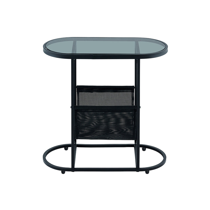 Table d’appoint ovale moderne minimaliste en fer et verre à 2 niveaux pour salon 