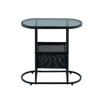 Modern Minimalist Oval Iron Glass Side Table 2-Tier For Living Room