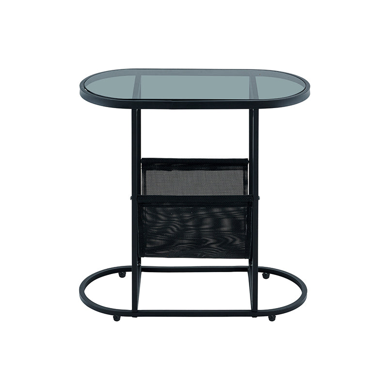 Modern Minimalist Oval Iron Glass Side Table 2-Tier For Living Room