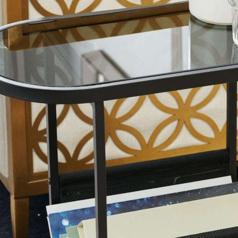 Modern Minimalist Oval Iron Glass Side Table 2-Tier For Living Room