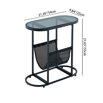 Modern Minimalist Oval Iron Glass Side Table 2-Tier For Living Room