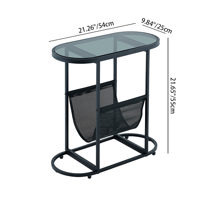 Modern Minimalist Oval Iron Glass Side Table 2-Tier For Living Room