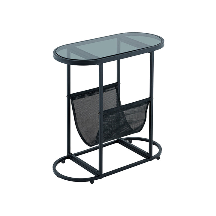 Table d’appoint ovale moderne minimaliste en fer et verre à 2 niveaux pour salon 