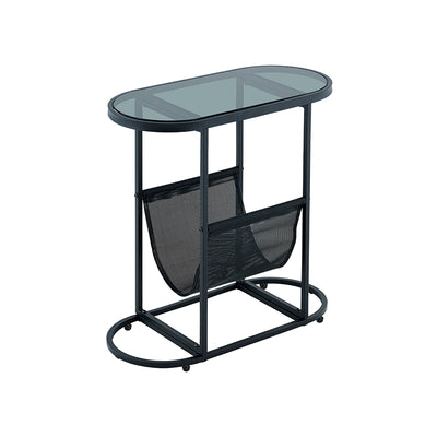 Modern Minimalist Oval Iron Glass Side Table 2-Tier For Living Room