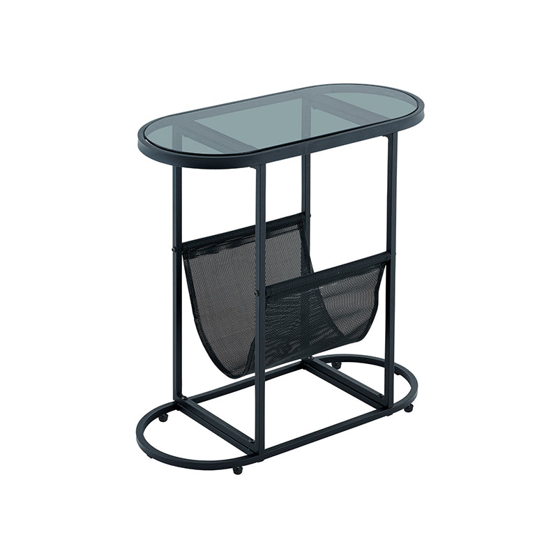 Modern Minimalist Oval Iron Glass Side Table 2-Tier For Living Room