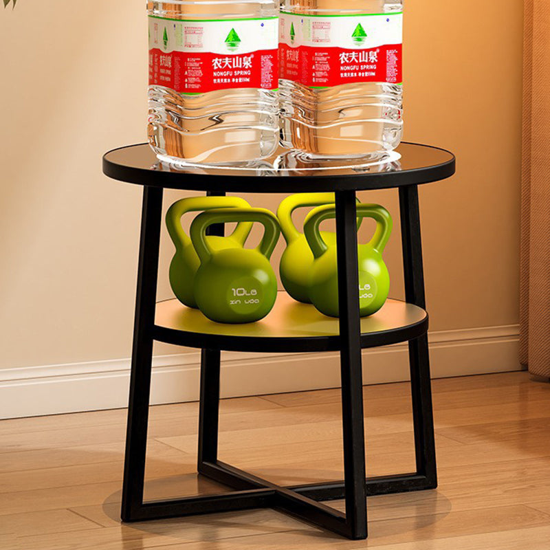 Modern Minimalist Round Iron Synthetic Wood Glass Lighting Wireless Charging Side Table 2/3-Tier For Living Room