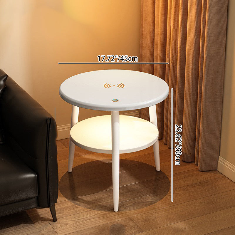 Modern Minimalist Round Iron Synthetic Wood Glass Lighting Wireless Charging Side Table 2/3-Tier For Living Room