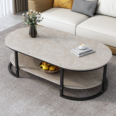 Contemporary Luxury Oval Medium Density Fiberboard Iron Coffee Table With 2-Tier For Living Room