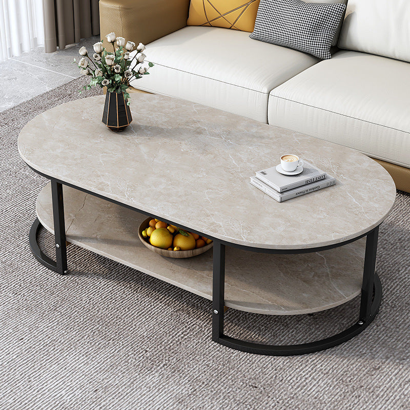 Contemporary Luxury Oval Medium Density Fiberboard Iron Coffee Table With 2-Tier For Living Room