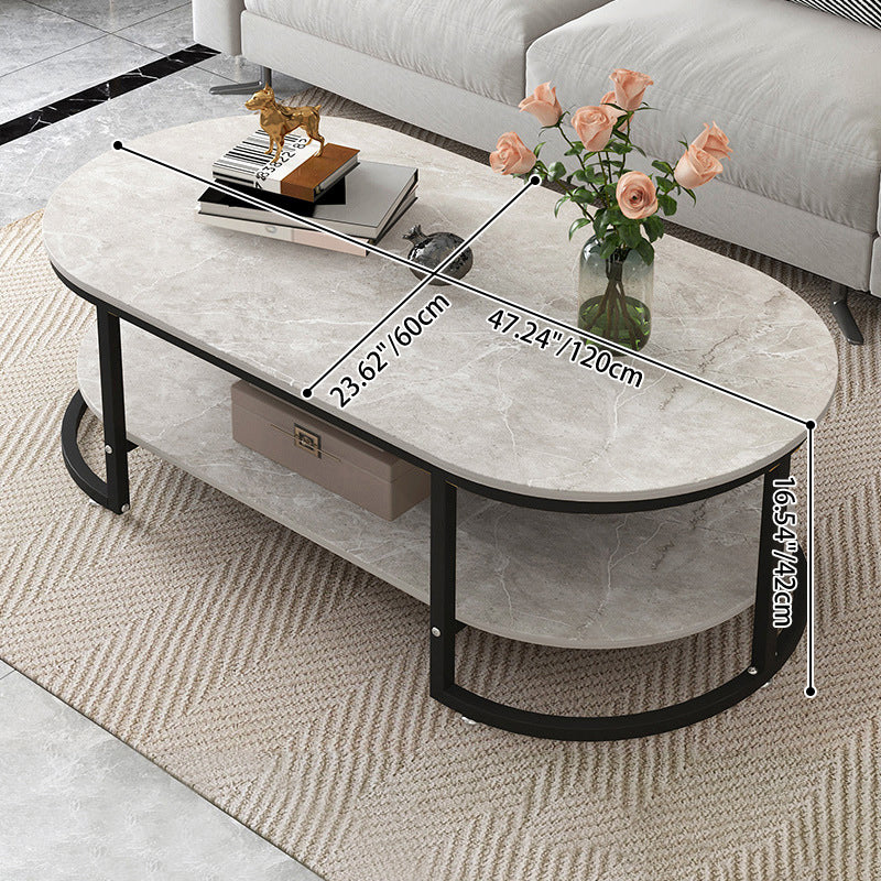 Contemporary Luxury Oval Medium Density Fiberboard Iron Coffee Table With 2-Tier For Living Room