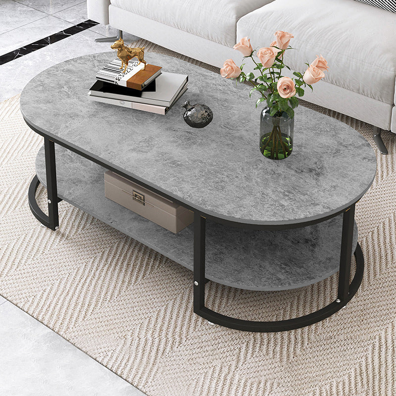 Contemporary Luxury Oval Medium Density Fiberboard Iron Coffee Table With 2-Tier For Living Room
