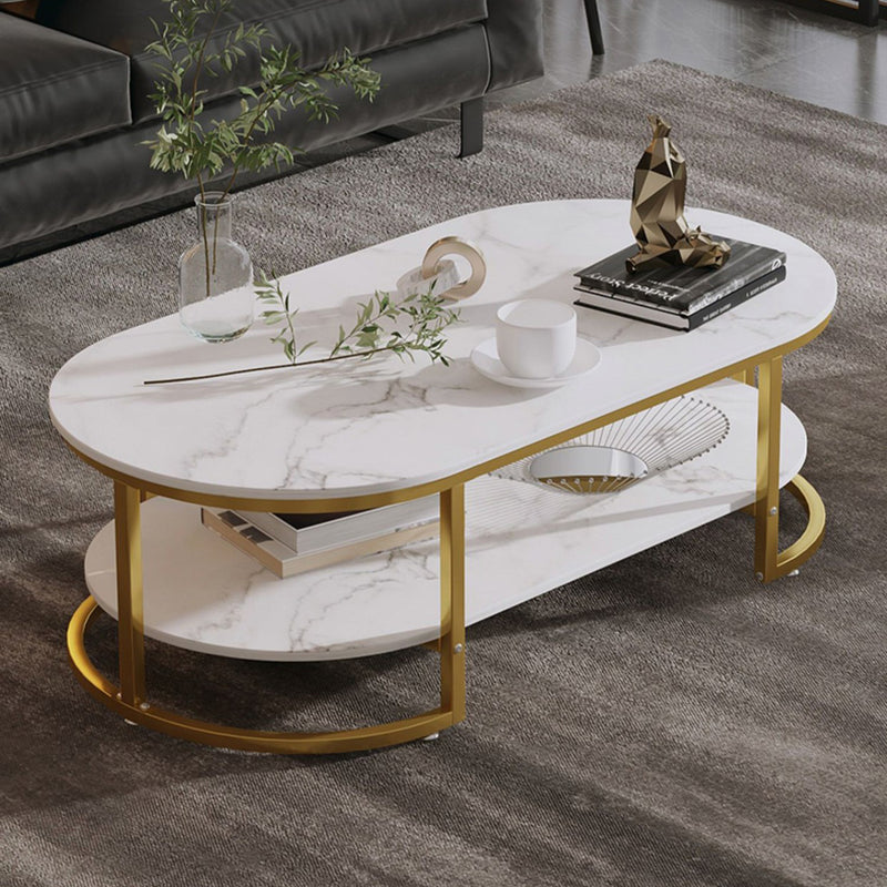 Contemporary Luxury Oval Medium Density Fiberboard Iron Coffee Table With 2-Tier For Living Room
