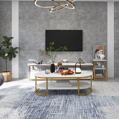 Contemporary Luxury Oval Medium Density Fiberboard Iron Coffee Table With 2-Tier For Living Room