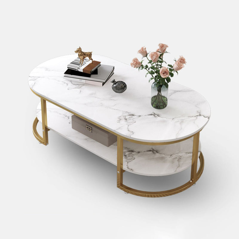 Contemporary Luxury Oval Medium Density Fiberboard Iron Coffee Table With 2-Tier For Living Room
