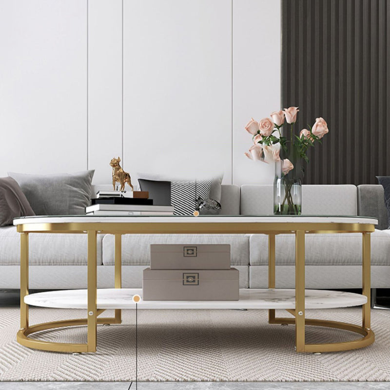Contemporary Luxury Oval Medium Density Fiberboard Iron Coffee Table With 2-Tier For Living Room