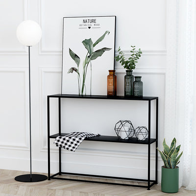 Modern Minimalist Rectangular Iron Bookshelf 2-Tier For Living Room