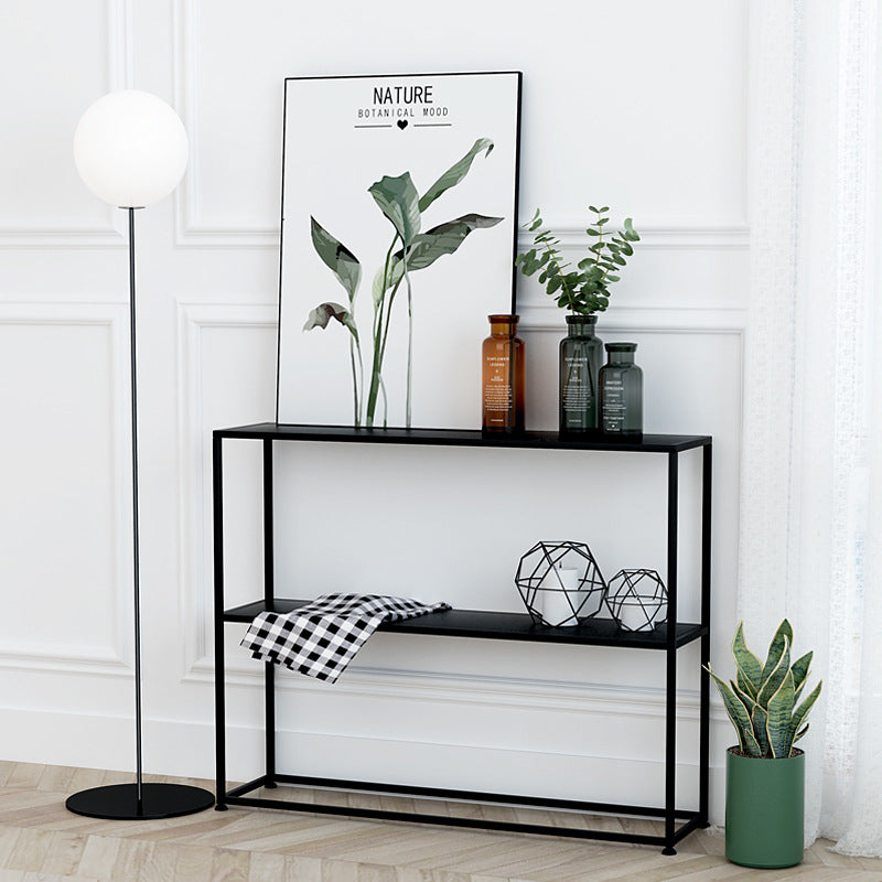 Modern Minimalist Rectangular Iron Bookshelf 2-Tier For Living Room