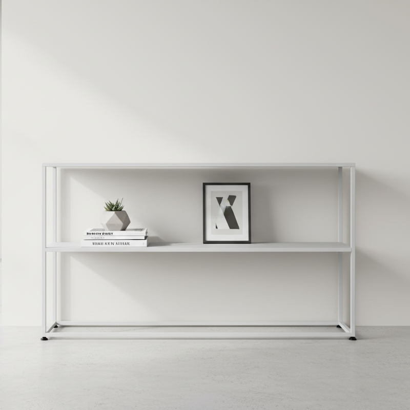 Modern Minimalist Rectangular Iron Bookshelf 2-Tier For Living Room