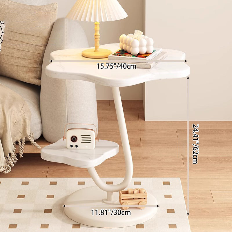 Contemporary Creative Floral-Shaped Carbon Steel Medium-Density Fiberboard Side Table 2-Tier For Living Room