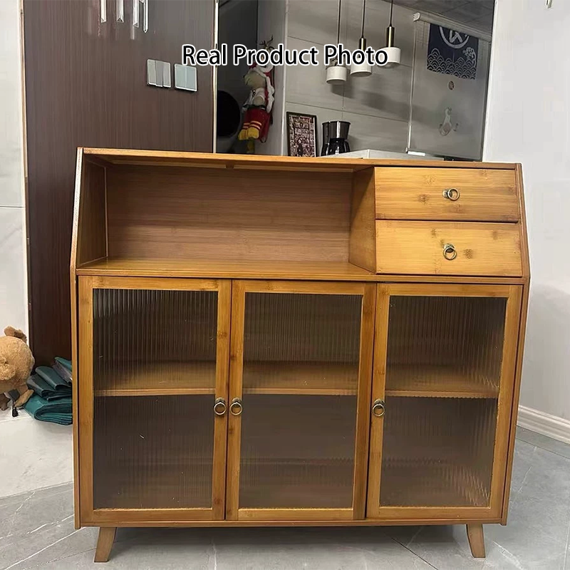 Traditional Vintage Rectangular Nan Bamboo Medium-Density Fiberboard Acrylic Sideboard 2-Drawer 1-Cabinet For Kitchen