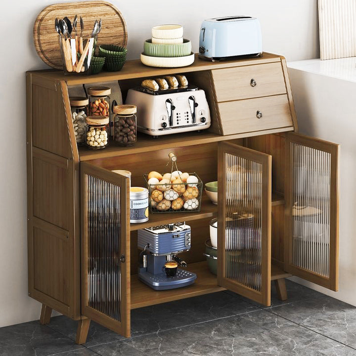 Traditional Vintage Rectangular Nan Bamboo Medium-Density Fiberboard Acrylic Sideboard 2-Drawer 1-Cabinet For Kitchen